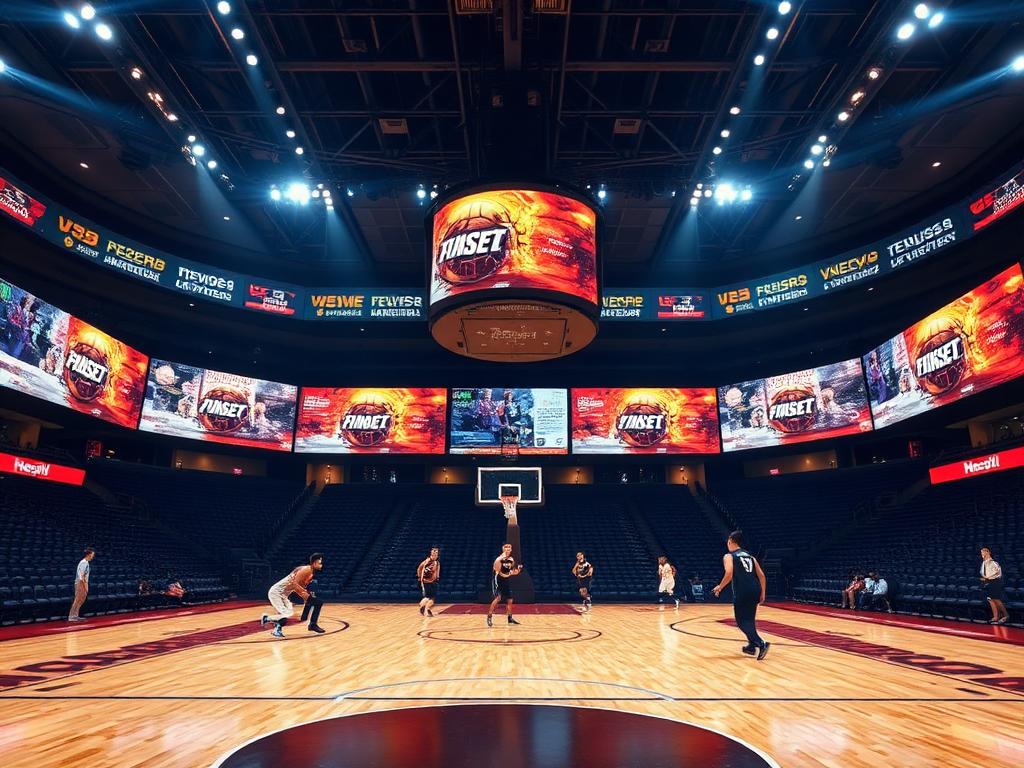 Arena basketball avec écrans contour terrain