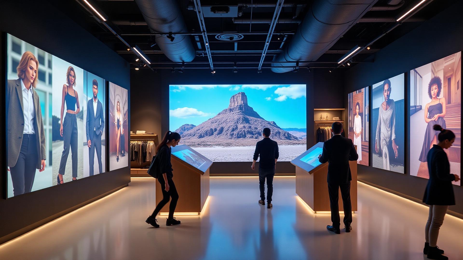 Écrans LED et bornes tactiles dans magasin retail moderne